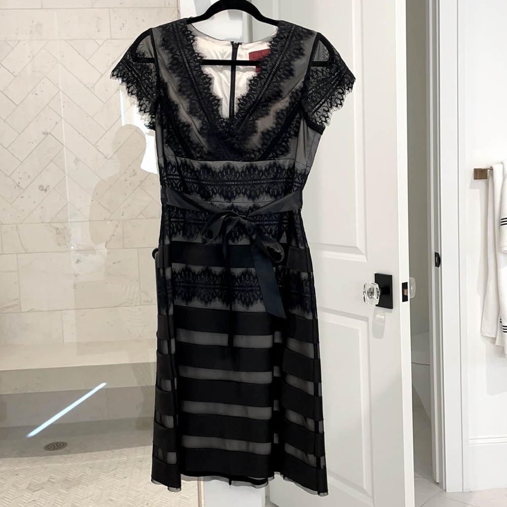 Black Lace and Satin Evening Dress